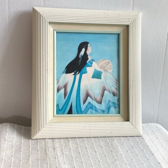 Native American Theme Wall Art Woman Framed Picture Signed Diana Martin - Picture 1 of 8